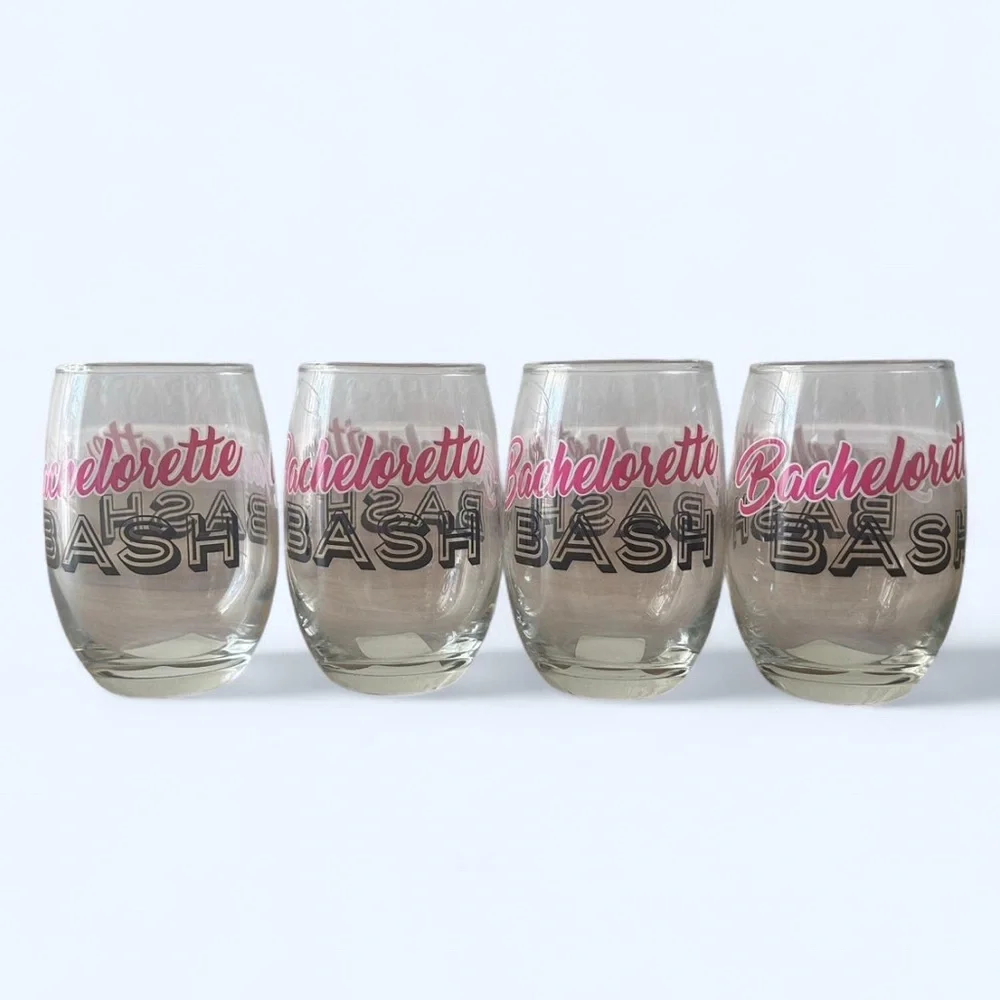 Cristar Bachelorette Bash Stemless Glasses, Set of 4, 15oz Each, Party Set- NEW